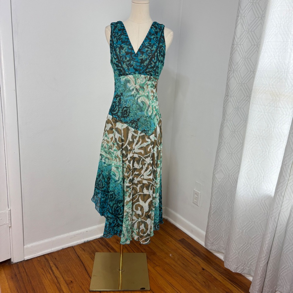 90s Y2K Asymmetrical Midi Dress Boho Womens 10 Fairy Grunge Whimsigoth Chiffon